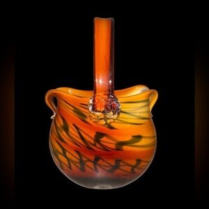Vintage Animal Print Purse Hand Blown Art Glass LARGE Vase Design GORGEOUS‎ !